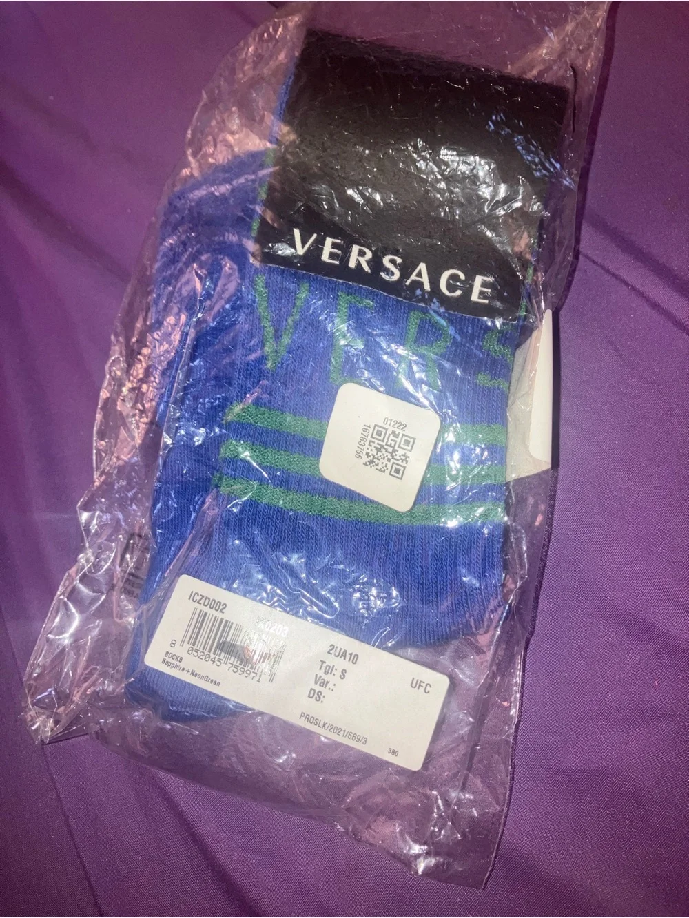 Versace Blue and Green Logo Crew Socks